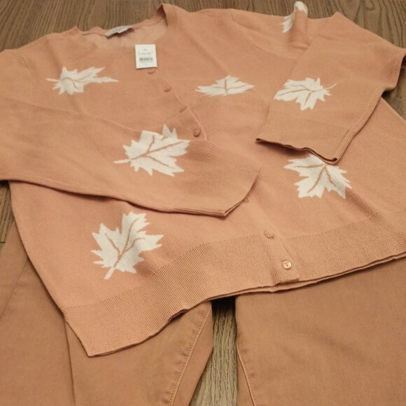 Loft Sweaters - Loft Size XL Yellowish Orange Cardigan with Fall Leaves (NWT)
